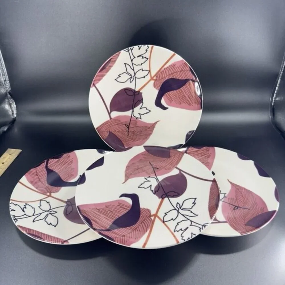 POTTERY BARN Graphic Harvest Ceramic Dish‎ Plate Made In Brazil Round New Set 4